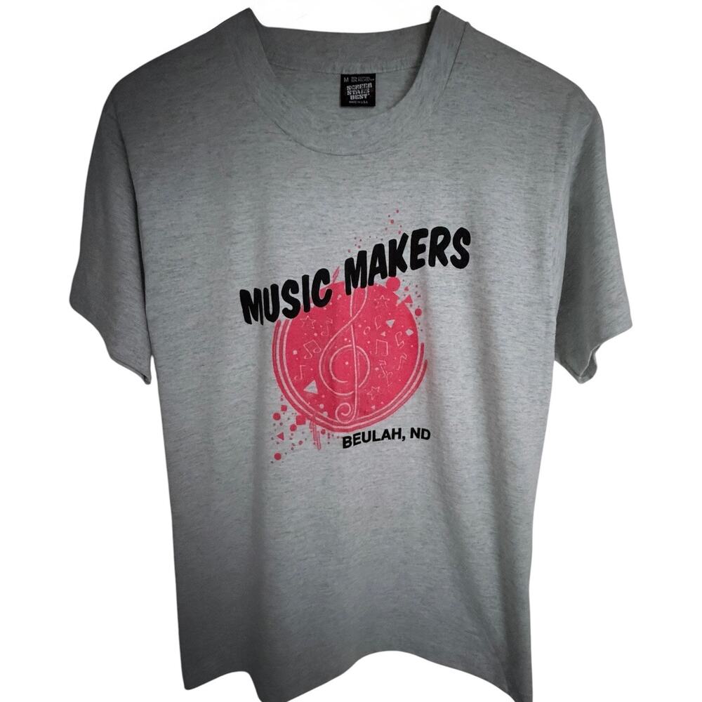 Screen Stars Best Single Stitch Music Makers Beulah ND Graphic Tee Mens Med Gray